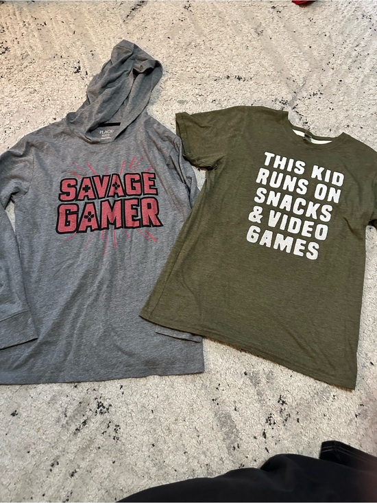 Place & Instant Message Other - Savage Gamer Gray Hoodie & Olive Graphic Tee - video gaming boys tops XL